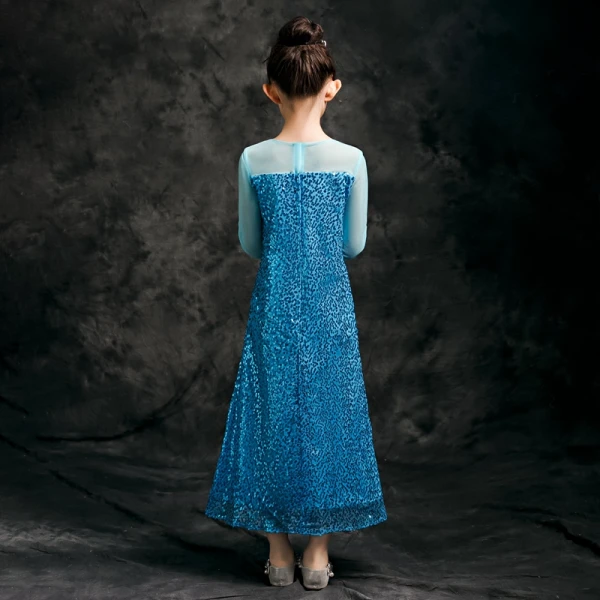Frozen Costume Pool Blue Birthday Flower Girl Dresses With Shawl 2020 Sheath / Fit See-through Scoop Neck 3/4 Sleeve Appliques Lace Beading Sequins Ankle Length
