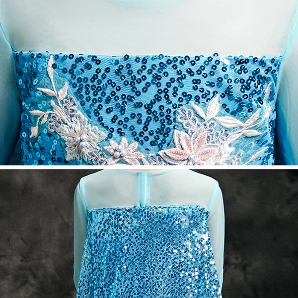 Frozen Costume Pool Blue Birthday Flower Girl Dresses With Shawl 2020 Sheath / Fit See-through Scoop Neck 3/4 Sleeve Appliques Lace Beading Sequins Ankle Length