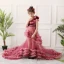Étourdissant Rouge Anniversaire Robe Ceremonie Fille 2020 Princesse Une épaule Sans Manches Dos Nu Appliques Fleur Perlage Plumes Tribunal Train Volants