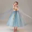 Chic / Beautiful Ocean Blue Birthday Flower Girl Dresses 2020 Ball Gown V-Neck Sleeveless Appliques Lace Beading Tea-length Ruffle