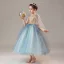 Chic / Beautiful Ocean Blue Birthday Flower Girl Dresses 2020 Ball Gown V-Neck Sleeveless Appliques Lace Beading Tea-length Ruffle