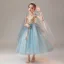 Chic / Beautiful Ocean Blue Birthday Flower Girl Dresses 2020 Ball Gown V-Neck Sleeveless Appliques Lace Beading Tea-length Ruffle