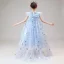 costume de film Frozen Bleu Ciel Robe Ceremonie Fille Avec Châle 2020 Robe Boule Transparentes Encolure Dégagée Sans Manches Paillettes Faux Diamant Longueur Cheville Volants