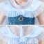 costume de film Frozen Bleu Ciel Robe Ceremonie Fille Avec Châle 2020 Robe Boule Transparentes Encolure Dégagée Sans Manches Paillettes Faux Diamant Longueur Cheville Volants