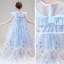 costume de film Frozen Bleu Ciel Robe Ceremonie Fille Avec Châle 2020 Robe Boule Transparentes Encolure Dégagée Sans Manches Paillettes Faux Diamant Longueur Cheville Volants