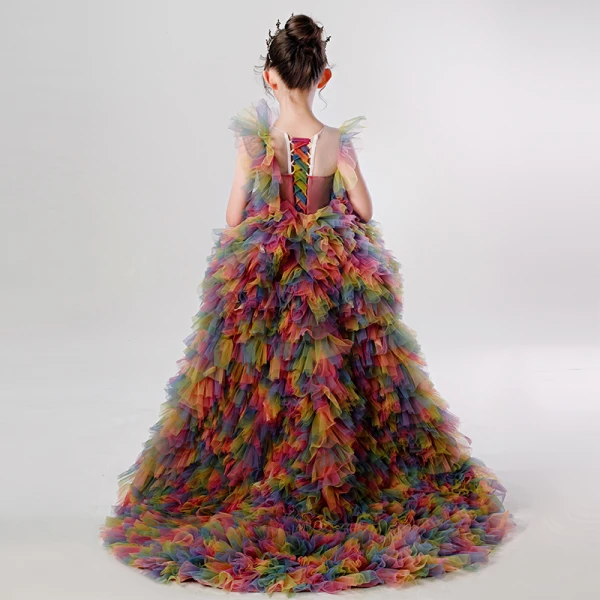 Rainbow Multi-Colors Birthday Flower Girl Dresses 2020 Ball Gown Scoop Neck Sleeveless Asymmetrical Cascading Ruffles