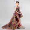 Rainbow Multi-Colors Birthday Flower Girl Dresses 2020 Ball Gown Scoop Neck Sleeveless Asymmetrical Cascading Ruffles