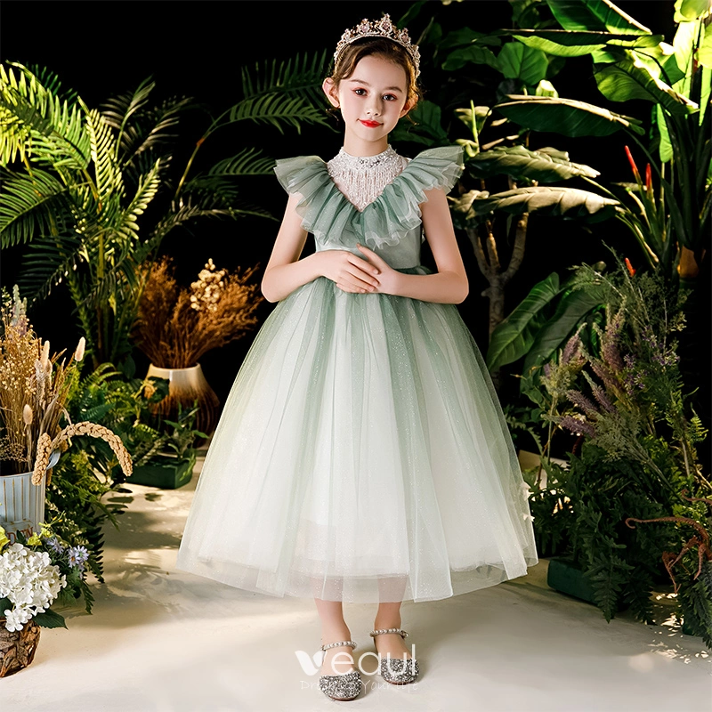 slim fit dress slacks Cute Sage Green Flower Girl Dress with Bow – FancyVestido