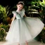 Vintage / Retro Sage Green Birthday Flower Girl Dresses 2020 Ball Gown See-through High Neck Sleeveless Beading Tassel Glitter Tulle Tea-length Ruffle