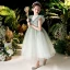 Vintage / Retro Sage Green Birthday Flower Girl Dresses 2020 Ball Gown See-through High Neck Sleeveless Beading Tassel Glitter Tulle Tea-length Ruffle