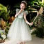 Vintage / Retro Sage Green Birthday Flower Girl Dresses 2020 Ball Gown See-through High Neck Sleeveless Beading Tassel Glitter Tulle Tea-length Ruffle