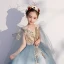 Chic / Beautiful Sky Blue Birthday Flower Girl Dresses 2020 Ball Gown V-Neck Sleeveless Backless Appliques Sequins Floor-Length / Long Ruffle
