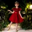 Victorian Style Red Flower Girl Dresses 2020 Ball Gown Scoop Neck Puffy Short Sleeve Sequins Sash Short Ruffle