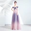 Elegant Navy Blue Gradient-Color Blushing Pink Evening Dresses  2020 A-Line / Princess Off-The-Shoulder Short Sleeve Appliques Lace Beading Glitter Tulle Floor-Length / Long Ruffle Backless Formal Dresses