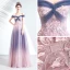 Elegant Navy Blue Gradient-Color Blushing Pink Evening Dresses  2020 A-Line / Princess Off-The-Shoulder Short Sleeve Appliques Lace Beading Glitter Tulle Floor-Length / Long Ruffle Backless Formal Dresses
