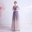 Elegant Purple Gradient-Color Champagne Evening Dresses  2020 A-Line / Princess See-through Deep V-Neck Short Sleeve Appliques Star Glitter Tulle Floor-Length / Long Ruffle