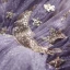 Elegant Purple Gradient-Color Champagne Evening Dresses  2020 A-Line / Princess See-through Deep V-Neck Short Sleeve Appliques Star Glitter Tulle Floor-Length / Long Ruffle
