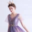 Elegant Purple Gradient-Color Champagne Evening Dresses  2020 A-Line / Princess See-through Deep V-Neck Short Sleeve Appliques Star Glitter Tulle Floor-Length / Long Ruffle