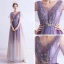 Elegant Purple Gradient-Color Champagne Evening Dresses  2020 A-Line / Princess See-through Deep V-Neck Short Sleeve Appliques Star Glitter Tulle Floor-Length / Long Ruffle
