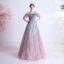 Elegante Violett Farbverlauf Rosa Abendkleider 2020 A Linie Spaghettiträger Kurze Ärmel Applikationen Spitze Pailletten Glanz Tülle Lange Rüschen Rückenfreies Festliche Kleider