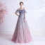Elegante Violett Farbverlauf Rosa Abendkleider 2020 A Linie Spaghettiträger Kurze Ärmel Applikationen Spitze Pailletten Glanz Tülle Lange Rüschen Rückenfreies Festliche Kleider