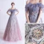 Elegante Violett Farbverlauf Rosa Abendkleider 2020 A Linie Spaghettiträger Kurze Ärmel Applikationen Spitze Pailletten Glanz Tülle Lange Rüschen Rückenfreies Festliche Kleider