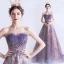 Elegante Violett Abendkleider 2020 A Linie Herz-Ausschnitt Ärmellos Perlenstickerei Pailletten Glanz Tülle Sweep / Pinsel Zug Rüschen Rückenfreies Festliche Kleider
