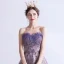 Elegante Violett Abendkleider 2020 A Linie Herz-Ausschnitt Ärmellos Perlenstickerei Pailletten Glanz Tülle Sweep / Pinsel Zug Rüschen Rückenfreies Festliche Kleider
