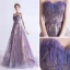 Elegante Violett Abendkleider 2020 A Linie Herz-Ausschnitt Ärmellos Perlenstickerei Pailletten Glanz Tülle Sweep / Pinsel Zug Rüschen Rückenfreies Festliche Kleider