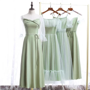 Chic Belle Vert Cendré Robe Demoiselle D Honneur 2020 Princesse Dos Nu Thé Longueur Volants