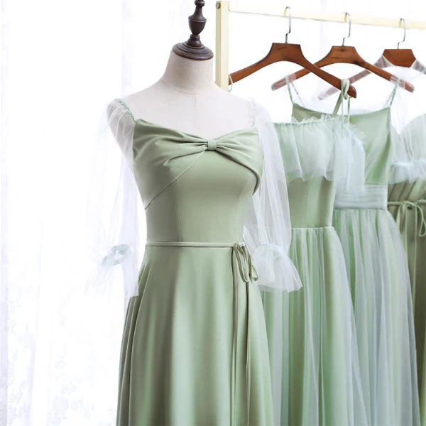 Chic / Belle Vert Cendré Robe Demoiselle D'honneur 2020 Princesse Dos Nu Thé Longueur Volants