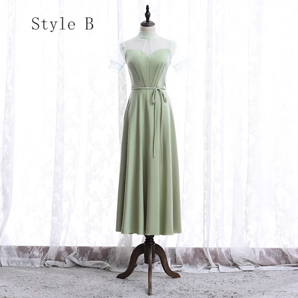 Chic / Belle Vert Cendré Robe Demoiselle D'honneur 2020 Princesse Dos Nu Thé Longueur Volants