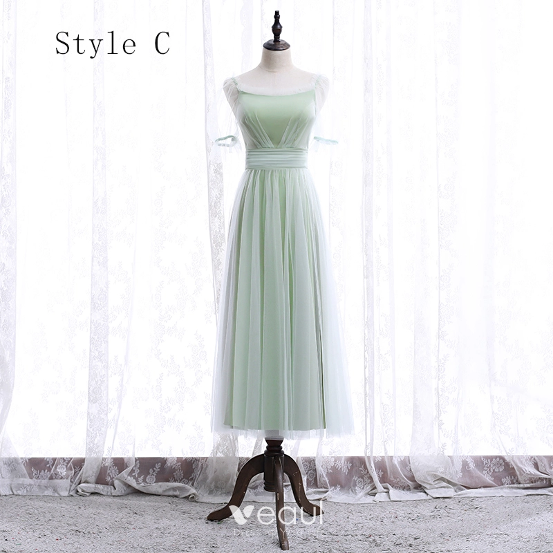 princess polly baby blue dress Chic Beautiful Sage Green Bridesmaid Dresses 2020 A Line Princess Backless  Tea Length Ruffle