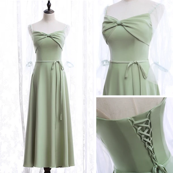 Chic / Belle Vert Cendré Robe Demoiselle D'honneur 2020 Princesse Dos Nu Thé Longueur Volants