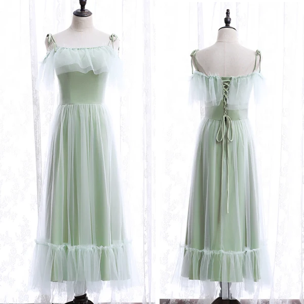 Chic / Belle Vert Cendré Robe Demoiselle D'honneur 2020 Princesse Dos Nu Thé Longueur Volants
