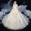 Vintage / Originale Ivoire La Mariée Robe De Mariée 2020 Robe Boule Transparentes Col Haut 3/4 Manches Dos Nu Appliques En Dentelle Paillettes Perlage Cathedral Train Volants