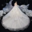 Vintage / Originale Ivoire La Mariée Robe De Mariée 2020 Robe Boule Transparentes Col Haut 3/4 Manches Dos Nu Appliques En Dentelle Paillettes Perlage Cathedral Train Volants