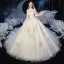 Vintage / Originale Ivoire La Mariée Robe De Mariée 2020 Robe Boule Transparentes Col Haut 3/4 Manches Dos Nu Appliques En Dentelle Paillettes Perlage Cathedral Train Volants