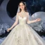 Vintage / Originale Ivoire La Mariée Robe De Mariée 2020 Robe Boule Transparentes Col Haut 3/4 Manches Dos Nu Appliques En Dentelle Paillettes Perlage Cathedral Train Volants