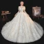 Style Victorien Ivoire La Mariée Robe De Mariée 2020 Robe Boule Transparentes Col Haut Gonflée Manches Courtes Dos Nu Appliques En Dentelle Perlage Gland Cathedral Train Volants
