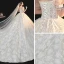 Style Victorien Ivoire La Mariée Robe De Mariée 2020 Robe Boule Transparentes Col Haut Gonflée Manches Courtes Dos Nu Appliques En Dentelle Perlage Gland Cathedral Train Volants