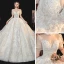Style Victorien Ivoire La Mariée Robe De Mariée 2020 Robe Boule Transparentes Col Haut Gonflée Manches Courtes Dos Nu Appliques En Dentelle Perlage Gland Cathedral Train Volants
