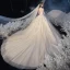 Vintage / Retro Victorian Style Champagne Bridal Wedding Dresses 2020 Ball Gown See-through High Neck Puffy Long Sleeve Backless Appliques Lace Beading Glitter Tulle Cathedral Train Ruffle