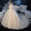 Vintage / Retro Victorian Style Champagne Bridal Wedding Dresses 2020 Ball Gown See-through High Neck Puffy Long Sleeve Backless Appliques Lace Beading Glitter Tulle Cathedral Train Ruffle