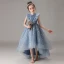 Vintage / Retro Ocean Blue Birthday Flower Girl Dresses 2020 Ball Gown Scoop Neck Sleeveless Glitter Star Tulle Asymmetrical Ruffle
