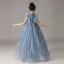 Vintage / Retro Ocean Blue Birthday Flower Girl Dresses 2020 Ball Gown Scoop Neck Sleeveless Glitter Star Tulle Asymmetrical Ruffle