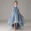 Vintage / Retro Ocean Blue Birthday Flower Girl Dresses 2020 Ball Gown Scoop Neck Sleeveless Glitter Star Tulle Asymmetrical Ruffle