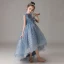 Vintage / Retro Ocean Blue Birthday Flower Girl Dresses 2020 Ball Gown Scoop Neck Sleeveless Glitter Star Tulle Asymmetrical Ruffle