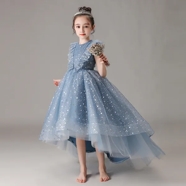 Sky Blue Ruffled Tulle High-Low Flower Girl Dress 5658SB – Sparkly