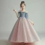Elegant Blushing Pink Birthday Flower Girl Dresses 2020 Princess See-through Scoop Neck 1/2 Sleeves Glitter Tulle Floor-Length / Long Ruffle